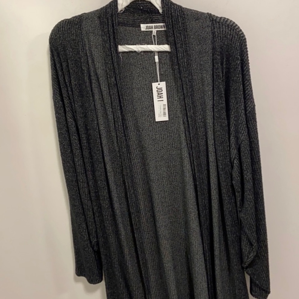 🆕O/S JOAH BROWN ETOILE SALT & PEPPER OVERSIZED CARDIGAN RIBBED BLACK & WHITE